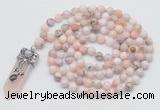 GMN1468 Hand-knotted 8mm, 10mm natural pink opal 108 beads mala necklace with pendant