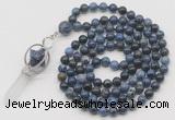 GMN1474 Hand-knotted 8mm, 10mm dumortierite 108 beads mala necklace with pendant