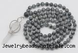 GMN1476 Hand-knotted 8mm, 10mm eagle eye jasper 108 beads mala necklace with pendant