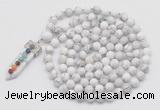 GMN1480 Hand-knotted 8mm, 10mm white howlite 108 beads mala necklace with pendant