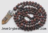 GMN1489 Hand-knotted 8mm, 10mm red tiger eye 108 beads mala necklace with pendant