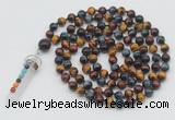 GMN1492 Hand-knotted 8mm, 10mm colorfull tiger eye 108 beads mala necklace with pendant