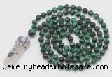 GMN1496 Hand-knotted 8mm, 10mm green tiger eye 108 beads mala necklace with pendant