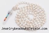 GMN1515 Hand-knotted 8mm, 10mm faceted Tibetan agate 108 beads mala necklace with pendant