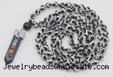 GMN1516 Hand-knotted 8mm, 10mm faceted Tibetan agate 108 beads mala necklace with pendant