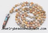 GMN1521 Hand-knotted 8mm, 10mm yellow crazy agate 108 beads mala necklace with pendant