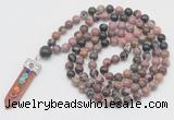 GMN1540 Hand-knotted 8mm, 10mm rhodonite 108 beads mala necklace with pendant