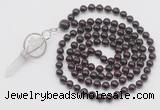 GMN1542 Hand-knotted 8mm, 10mm garnet 108 beads mala necklace with pendant