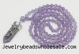 GMN1543 Hand-knotted 8mm, 10mm amethyst 108 beads mala necklace with pendant