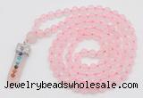 GMN1544 Hand-knotted 8mm, 10mm rose quartz 108 beads mala necklace with pendant