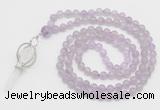 GMN1552 Knotted 8mm, 10mm lavender amethyst 108 beads mala necklace with pendant