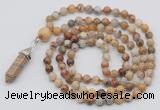 GMN1602 Hand-knotted 6mm yellow crazy agate 108 beads mala necklace with pendant