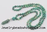 GMN1604 Hand-knotted 6mm grass agate 108 beads mala necklace with pendant