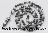 GMN1610 Hand-knotted 6mm black & white jasper 108 beads mala necklace with pendant