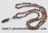 GMN1612 Hand-knotted 6mm picasso jasper 108 beads mala necklace with pendant