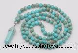 GMN1614 Hand-knotted 6mm sea sediment jasper 108 beads mala necklace with pendant