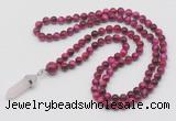 GMN1620 Hand-knotted 6mm red tiger eye 108 beads mala necklace with pendant