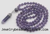 GMN1622 Hand-knotted 6mm amethyst 108 beads mala necklace with pendant