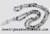 GMN1623 Hand-knotted 6mm black rutilated quartz 108 beads mala necklace with pendant