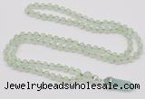 GMN1624 Hand-knotted 6mm prehnite 108 beads mala necklace with pendant