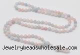 GMN1627 Hand-knotted 6mm morganite 108 beads mala necklace with pendant