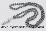 GMN1630 Hand-knotted 6mm eagle eye jasper 108 beads mala necklace with pendant