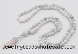 GMN1638 Hand-knotted 6mm white howlite 108 beads mala necklace with pendant