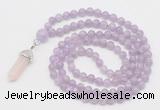 GMN1645 Hand-knotted 6mm lavender amethyst 108 beads mala necklaces with pendant