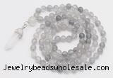 GMN1646 Hand-knotted 6mm cloudy quartz 108 beads mala necklaces with pendant