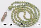 GMN1649 Hand-knotted 6mm China jade 108 beads mala necklaces with pendant