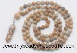 GMN1653 Hand-knotted 6mm picture jasper 108 beads mala necklaces with pendant