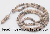 GMN1655 Hand-knotted 6mm zebra jasper 108 beads mala necklaces with pendant