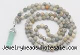 GMN1656 Hand-knotted 6mm artistic jasper 108 beads mala necklaces with pendant