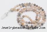 GMN1660 Hand-knotted 6mm bamboo leaf agate 108 beads mala necklaces with pendant