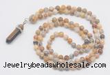 GMN1661 Hand-knotted 6mm yellow crazy lace agate 108 beads mala necklaces with pendant