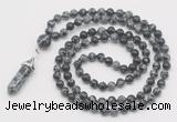 GMN1670 Hand-knotted 6mm snowflake obsidian 108 beads mala necklaces with pendant