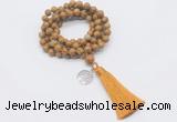 GMN1776 Knotted 8mm, 10mm wooden jasper 108 beads mala necklace with tassel & charm