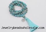 GMN1782 Knotted 8mm, 10mm sea sediment jasper 108 beads mala necklace with tassel & charm