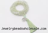 GMN1786 Knotted 8mm, 10mm New jade 108 beads mala necklace with tassel & charm