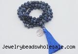 GMN1799 Knotted 8mm, 10mm sodalite 108 beads mala necklace with tassel & charm