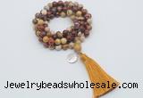 GMN1801 Knotted 8mm, 10mm mookaite 108 beads mala necklace with tassel & charm