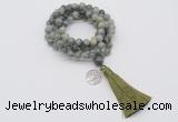 GMN1816 Knotted 8mm, 10mm seaweed quartz 108 beads mala necklace with tassel & charm