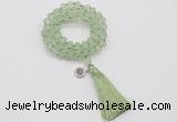 GMN1817 Knotted 8mm, 10mm prehnite 108 beads mala necklace with tassel & charm