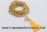 GMN1826 Knotted 8mm, 10mm golden tiger eye 108 beads mala necklace with tassel & charm