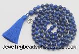 GMN1881 Knotted 8mm, 10mm lapis lazuli 108 beads mala necklace with tassel & charm