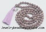 GMN1887 Knotted 8mm, 10mm purple lepidolite 108 beads mala necklace with tassel & charm