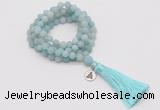 GMN2024 Knotted 8mm, 10mm matte amazonite 108 beads mala necklace with tassel & charm