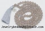 GMN2026 Knotted 8mm, 10mm matte grey agate 108 beads mala necklace with tassel & charm