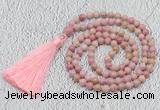 GMN205 Hand-knotted 6mm pink wooden jasper 108 beads mala necklaces with tassel