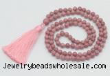 GMN206 Hand-knotted 6mm pink wooden jasper 108 beads mala necklaces with tassel